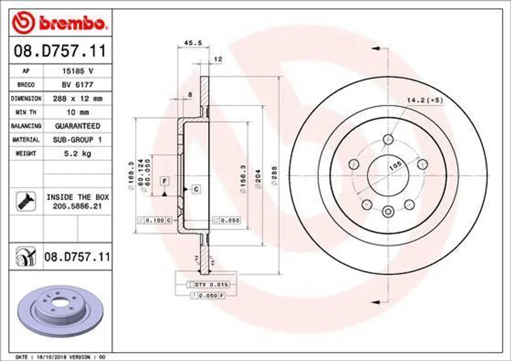 Disque de frein Brembo 08.D757.11 haute teneur en carbone Astra K