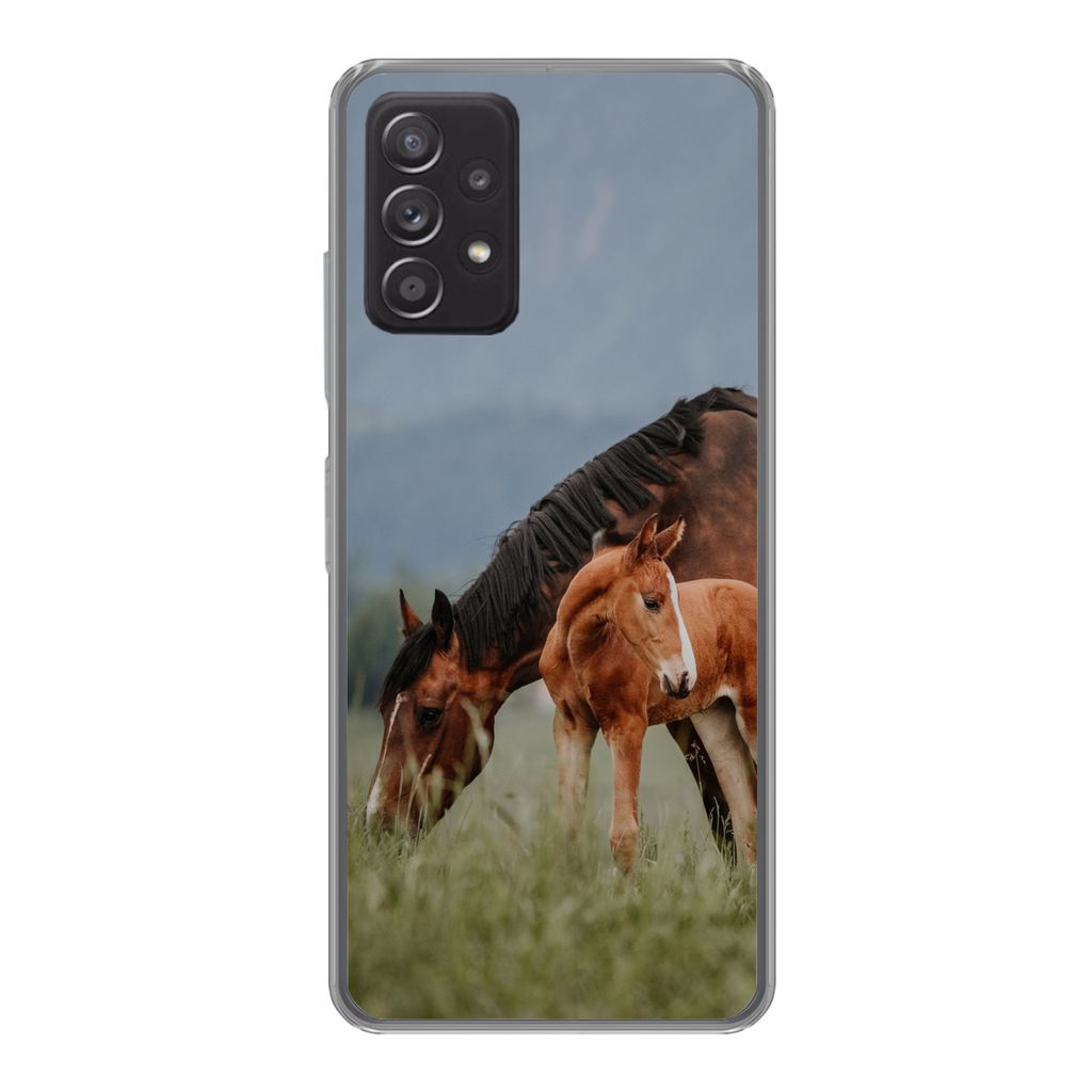 MuchoWow Handyhülle Schutzhülle Hülle für Samsung Galaxy A53 5G Pferde - Fohlen - Natur Silikon Softcase Handy Hülle - Schutzabdeckung