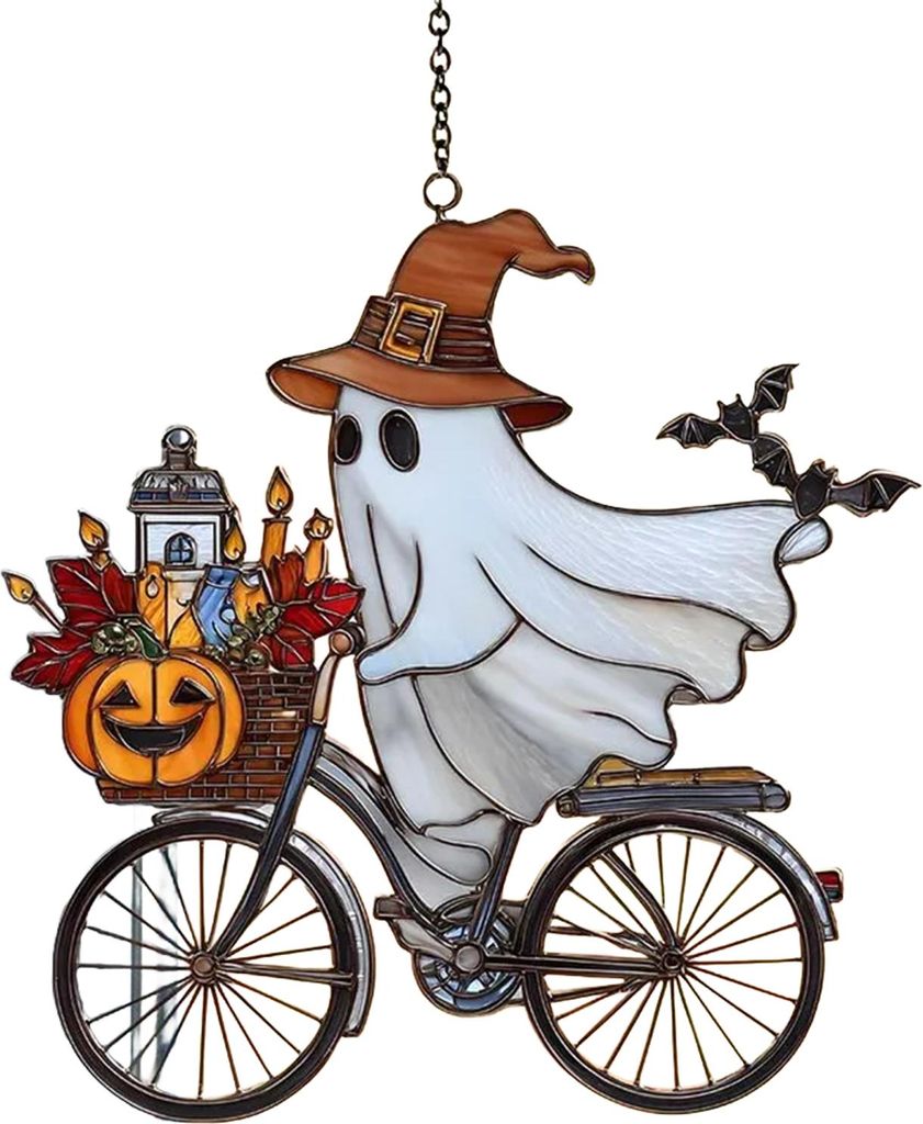 Halloween-Anhänger, Hexe, Ghost Ride-Form, Anhänger, Bild, Glasmalerei, Fenster-Hängeornament, Festivals, Halloween-Dekoration