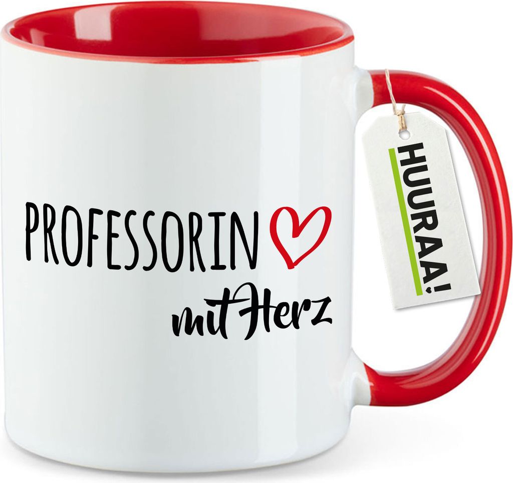 Huuraa Kaffeetasse Professorin mit Herz 330ml Rot Keramik Kaffeebecher Geschenkidee