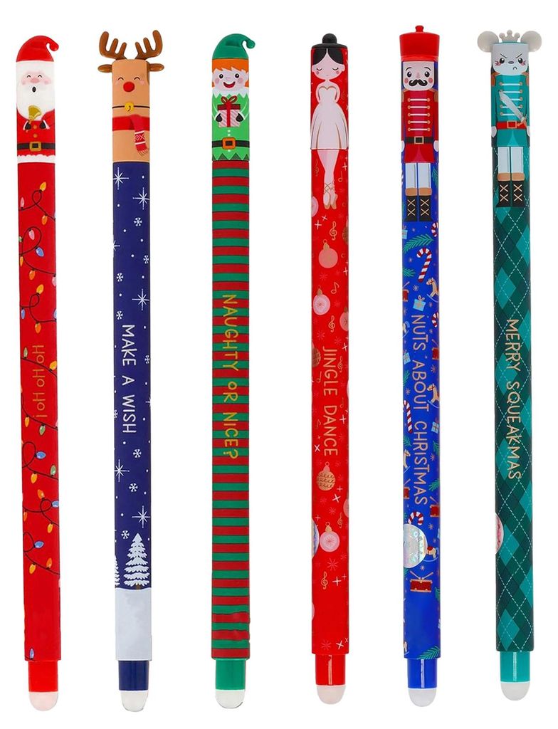 Radierbares Stiftset mit weihnachtlicher, geschmeidiger Schreibtinte, wiederverwendbare Gelstifte mit Weihnachtsmotiven für Wunschlisten, Liebeska...