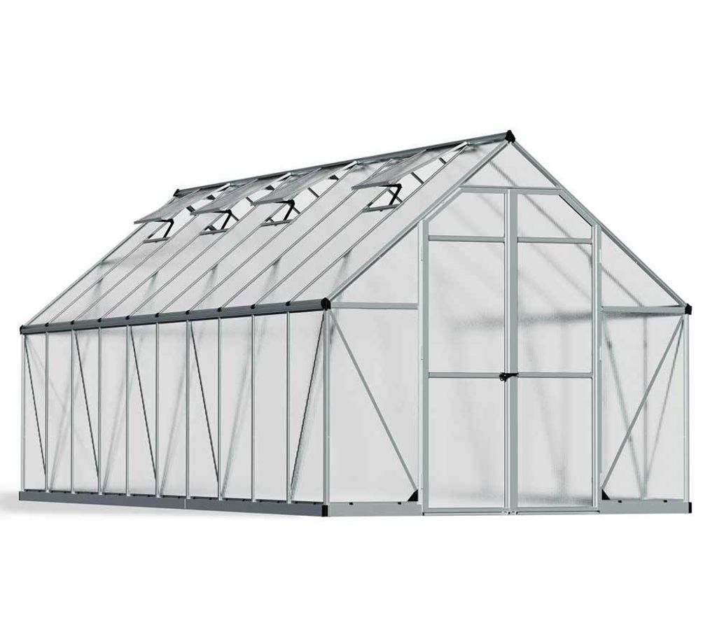 Palram - Canopia Kunststoff Gewächshaus Essence 8x20 silber 607x244x229 cm
