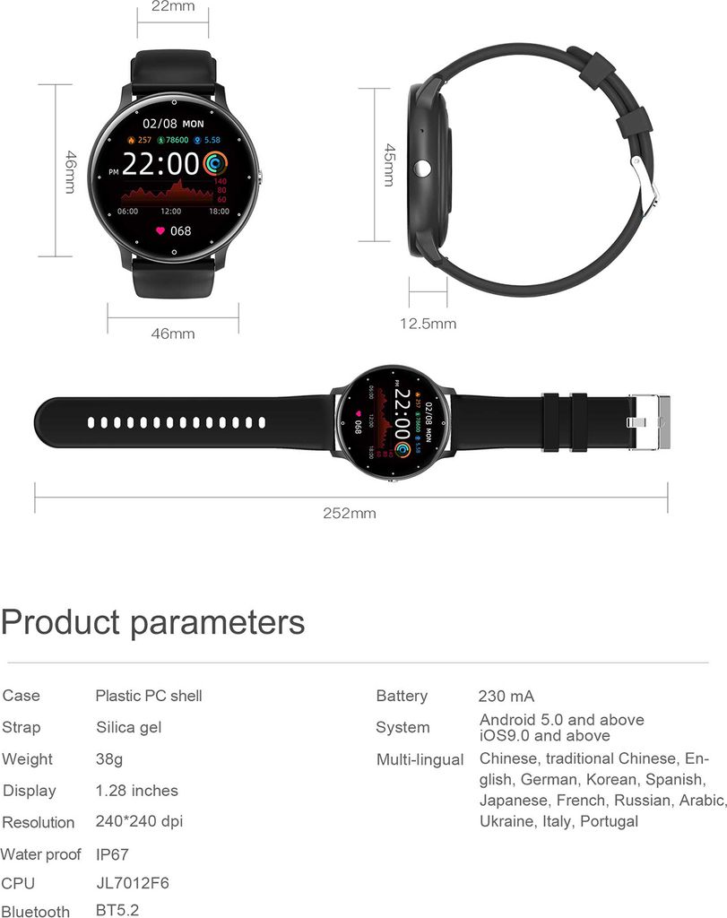 ZL02CPRO chytré hodinky, sportovní náramek, 1,28palcový TFT Obrázek produktu 12