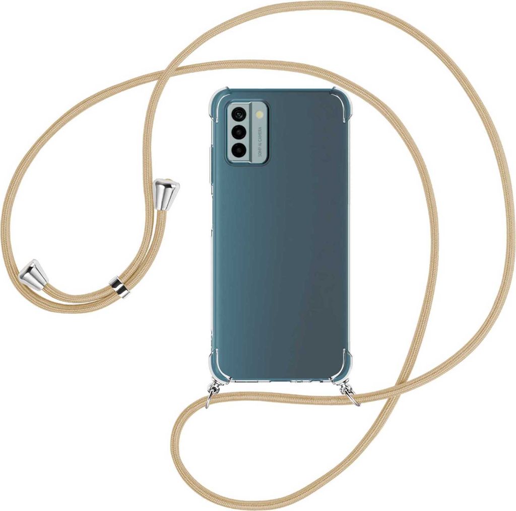 Handykette Backcover-Schutzhülle mit Band (Metall silberfarben) für Nokia G22 (6.5'') - caramel