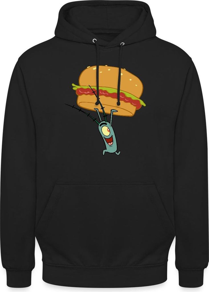 Spreadshirt Spongebob Schwammkopf Plankton Mit Hamburger Uni Hoodie, M, Schwarz