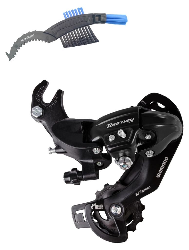 Shimano Tourney ERDTY300B Schaltwerk 6/7-fach mit Halter inkl. maxxi4you Fahrrad Kettenbürste