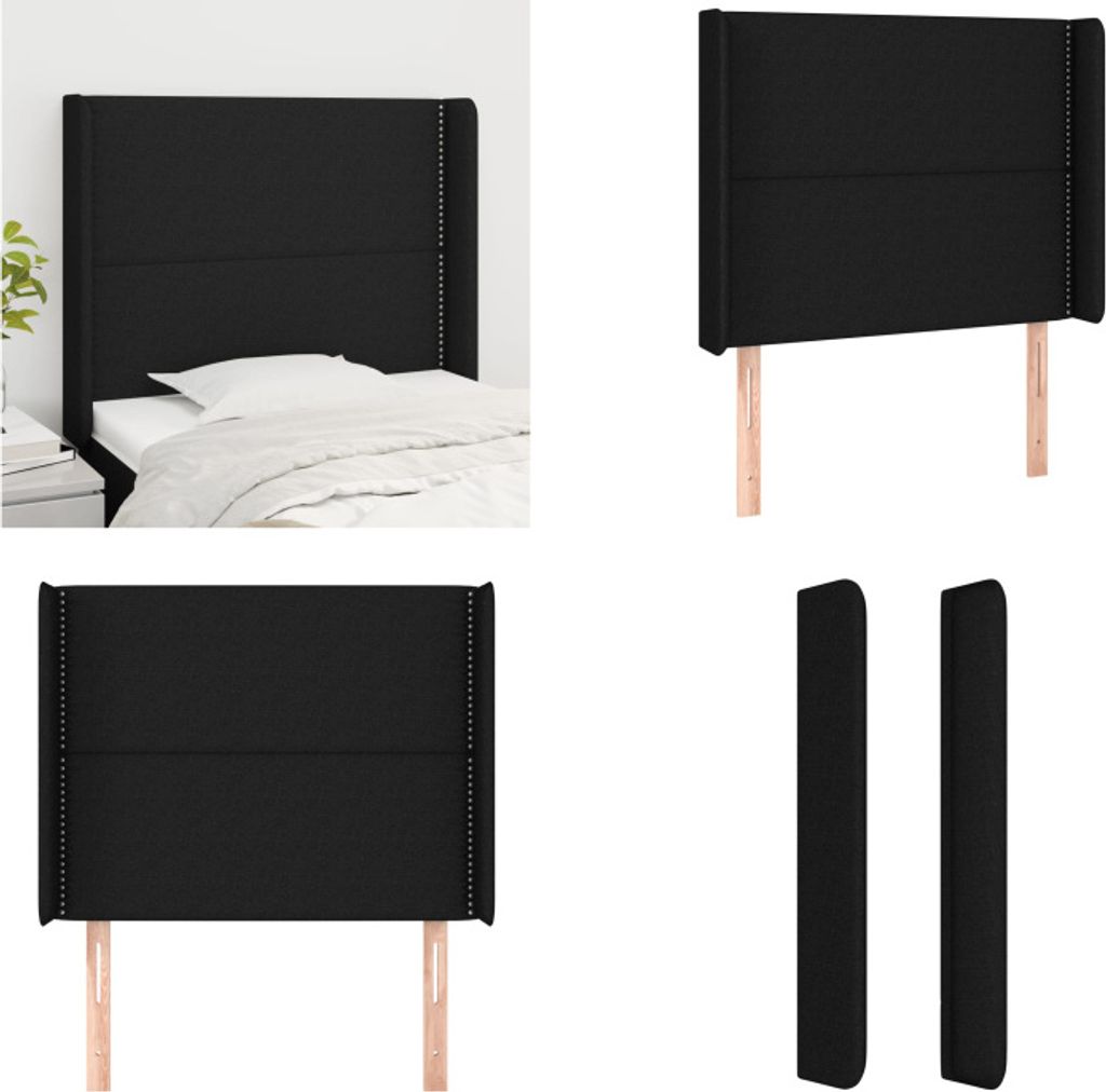 vidaXL Kopfteil mit Ohren Schwarz 103x16x118/128 cm Stoff - Kopfteil - Kopfteile - Bett-Kopfteil - Bettkopfteil
