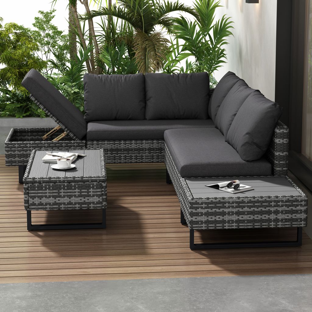 Merax Polyrattan Lounge Gartenlounge Set 4-5 Personen, 3-tlg. Gartenmöbel set mit verstellbarem Ecksofa und Tisch, Terassenmöbel Balkonset Sitzgr...