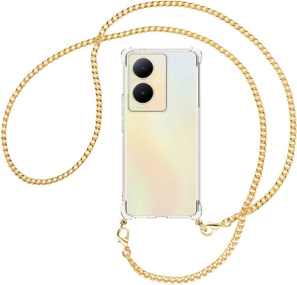 Handykette Backcover-Schutzhülle mit Band (Metall goldfarben) für vivo Y78 5G, Y78 Plus 5G, V29 Lite 5G - goldfarbene Kette