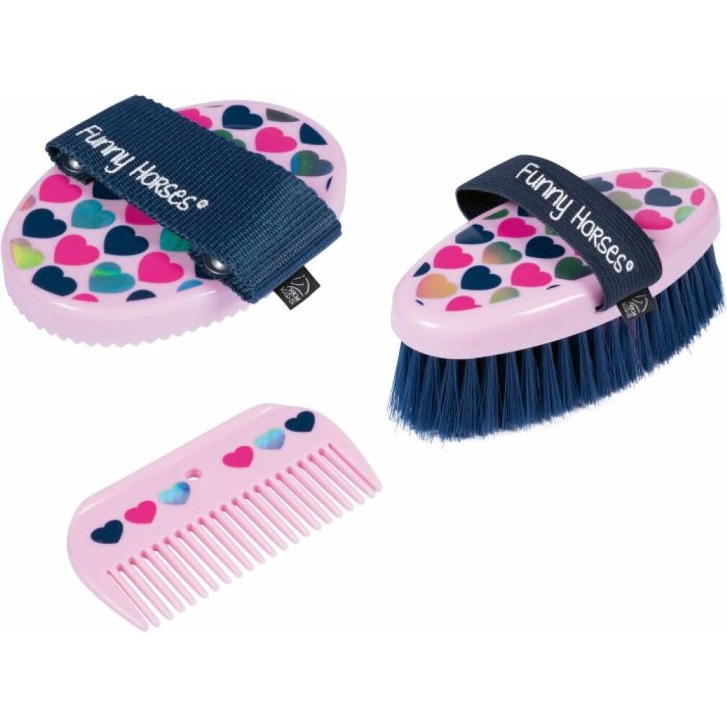 HKM Putzset -Funny Horses Hearts- rosa Immagine del prodotto 