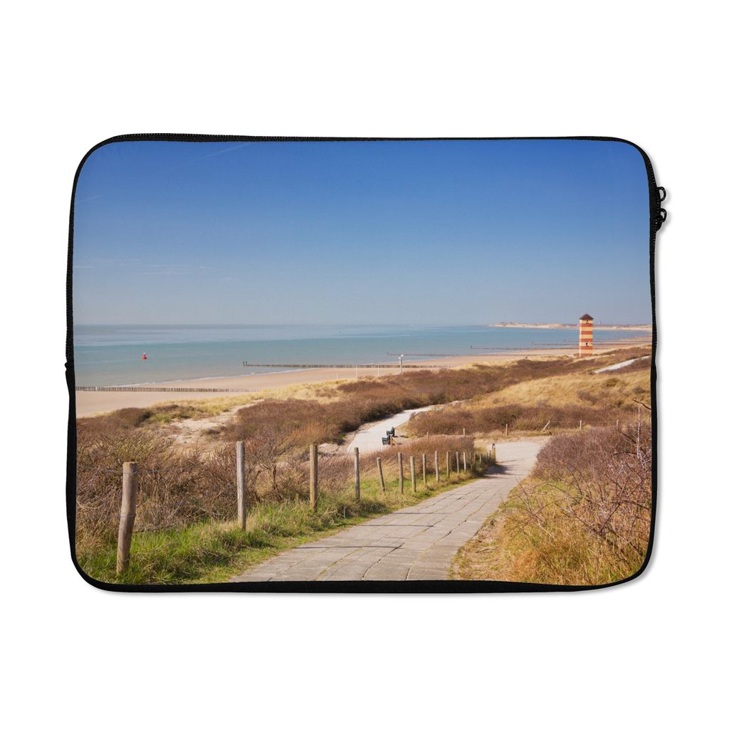 MuchoWow Laptop Hülle 17 Zoll Laptoptasche Strand - Meer - Leuchtturm - Niederlande - Zipper - Schutzabdeckung