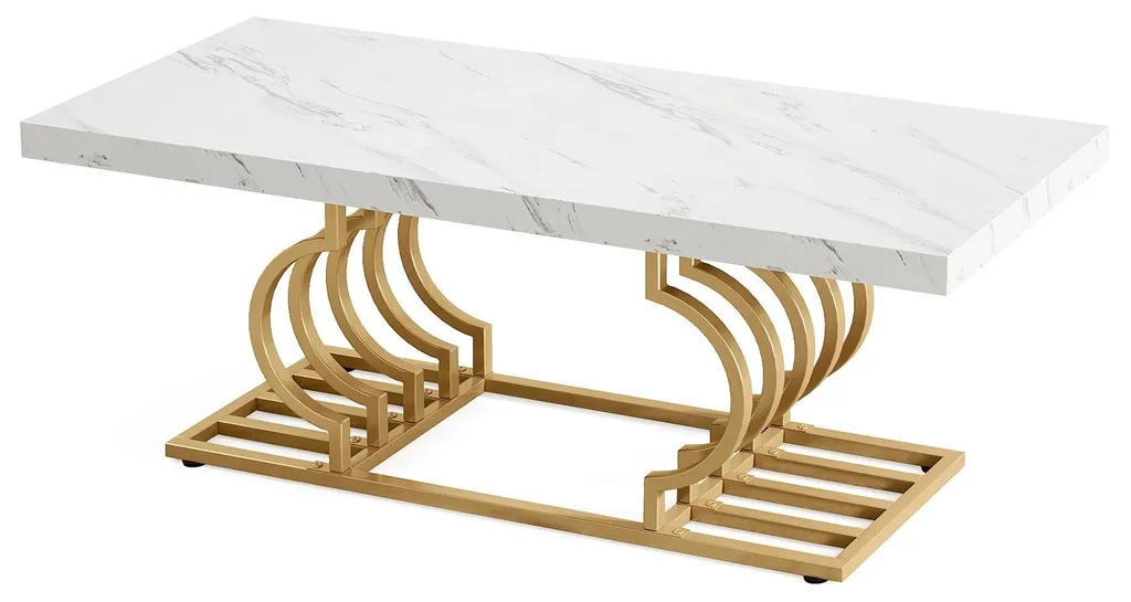 Table basse rectangle HOGA-C0733 blanche en MDF effet marbre de 120cm
