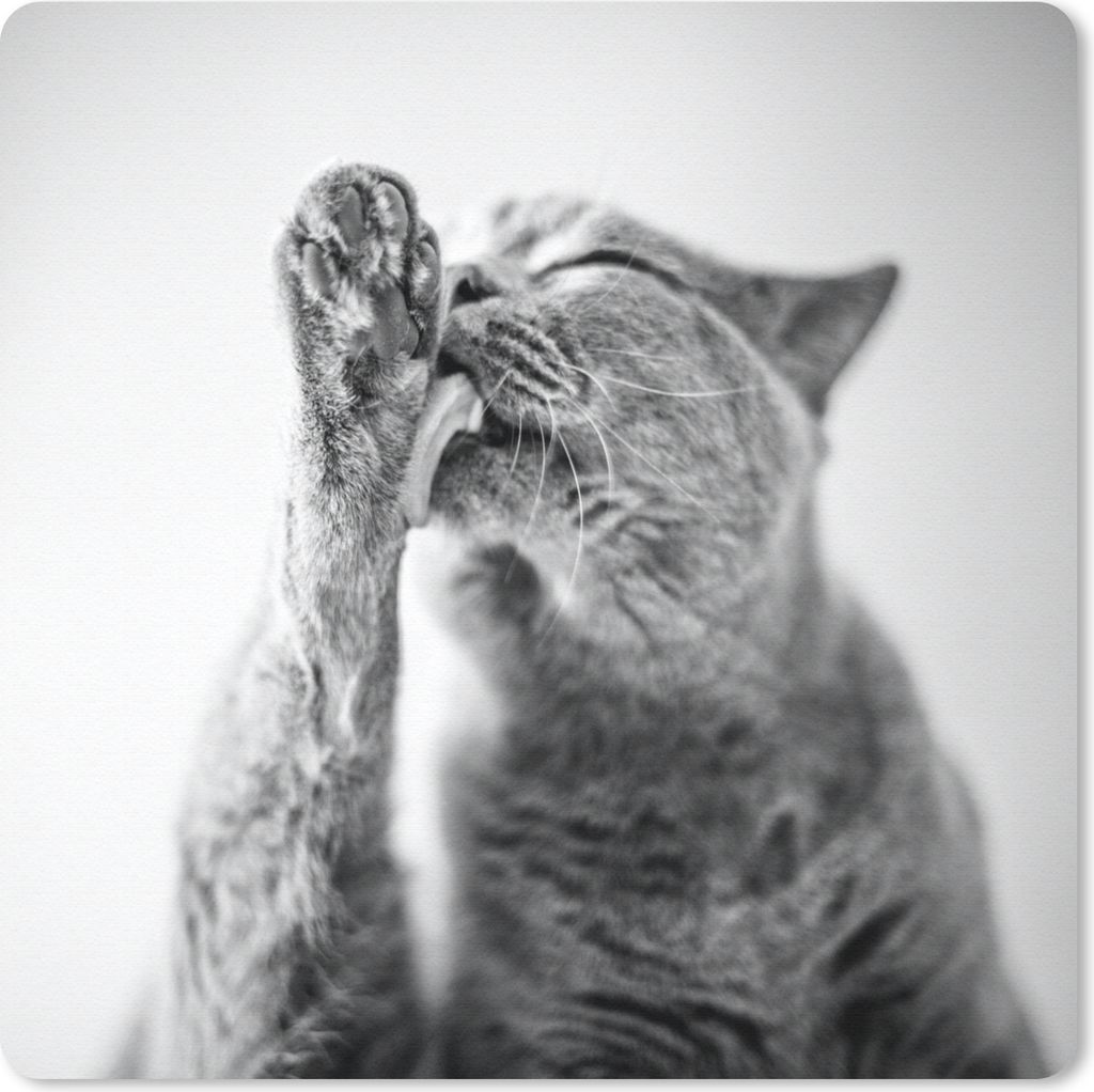 MuchoWow Mauspad Mousepad Katze leckt ihre Pfote 23x19 cm - Mousepads - Maus Mat - Pad - Mausunterlage - Schreibtischunterlage - Mauspad