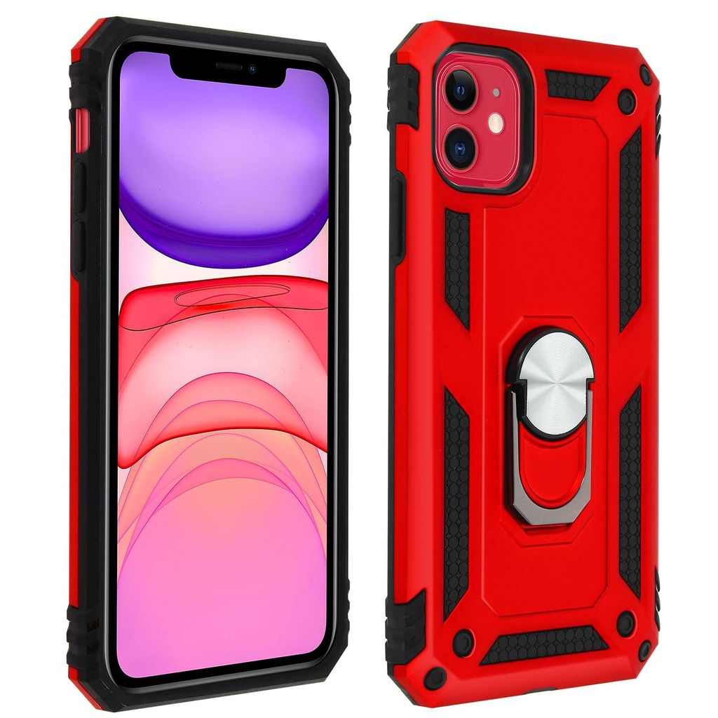 Hybrid Handyhülle mit Ring Halterung für Apple iPhone 11 – Rot