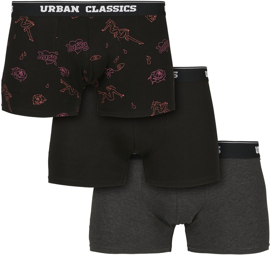 Urban Classics Boxershort Boxer Shorts 3-Pack Charcoal/Funky Aop/Black-XXL