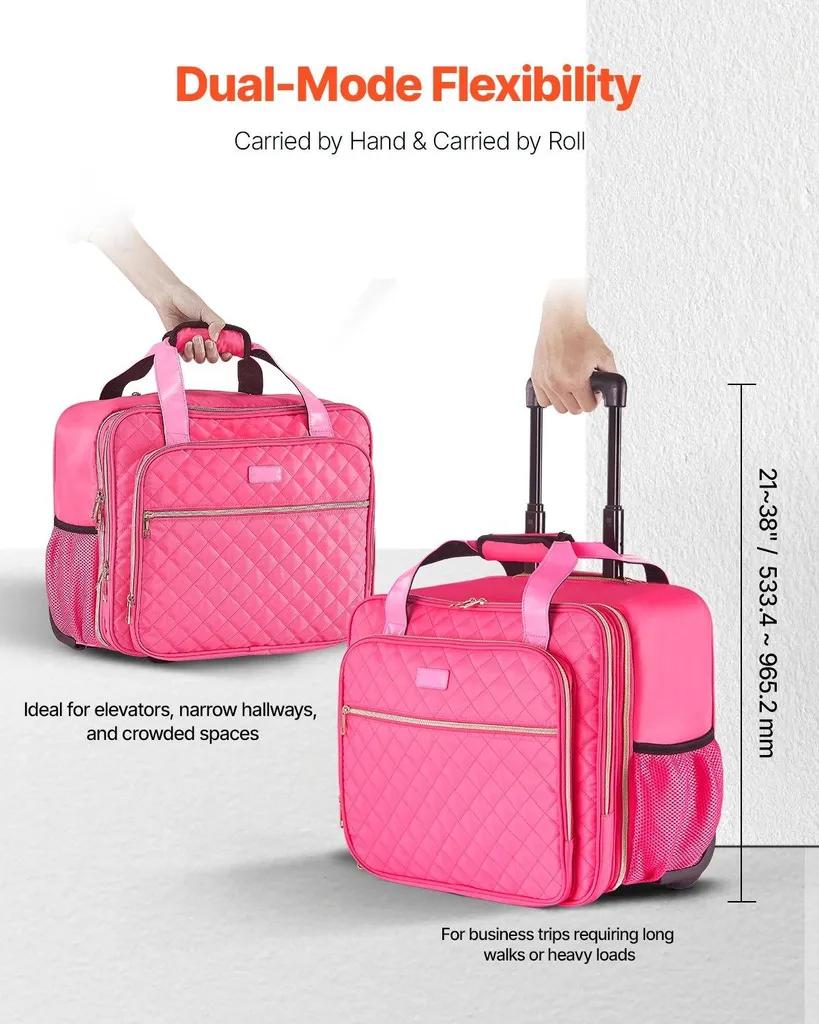 Trolley per Notebook 17.3" Valigetta PC Rosa Imbottita con Ruote - 5