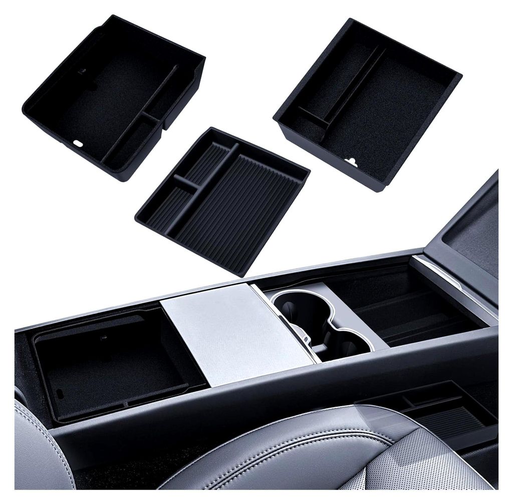 3-teiliges Zubehör für Tesla Model 3 2024-2025 Mittelkonsole Organizer, Silikon Organizer Tray und Armlehne Aufbewahrungsbox