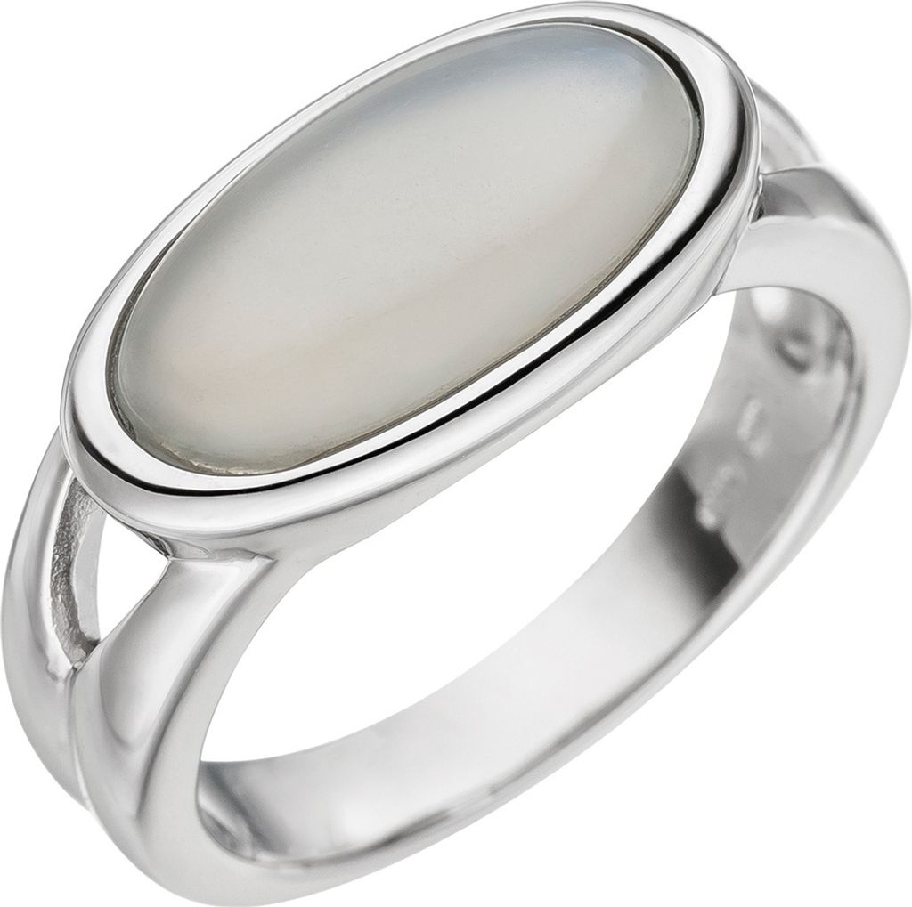 Damen-Ring mit echtem Mondstein Cabochon oval 585 Gold Weißgold Weißgoldring Innenumfang 56mm Ø17.8mm