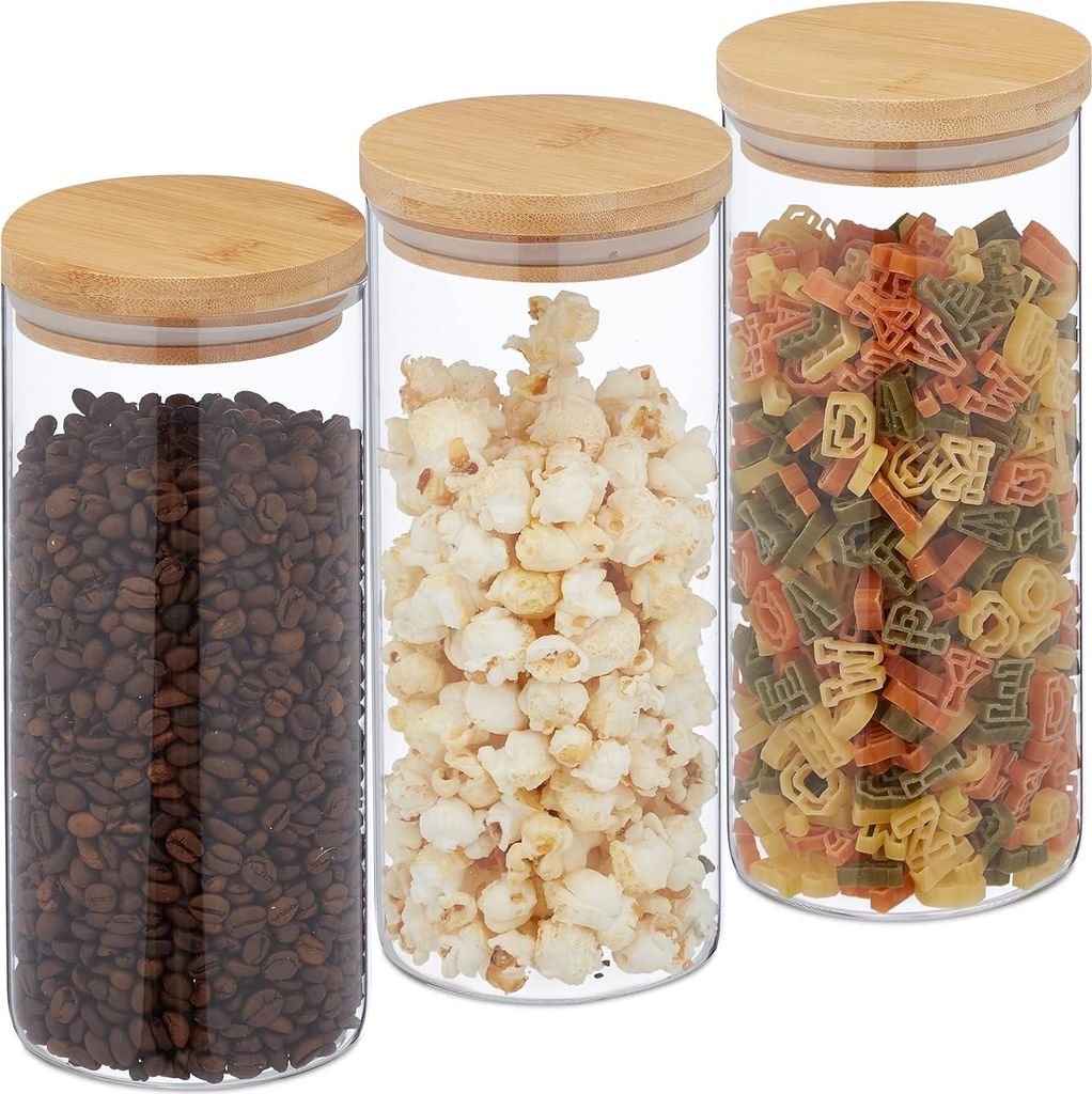 relaxdays 3er Set Vorratsgläser mit Deckel 1300 ml