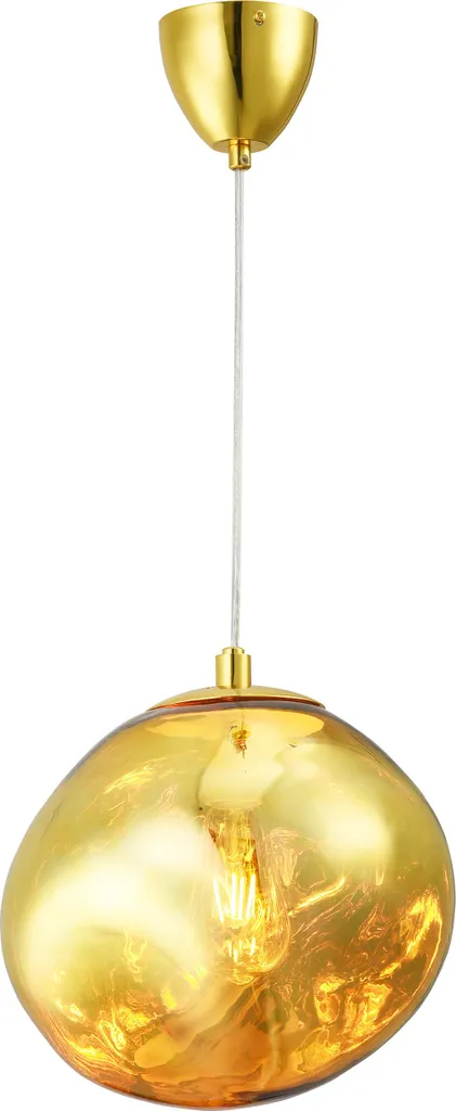 Suspension design en verre métallique doré avec douille E27, Hauteur 120cm