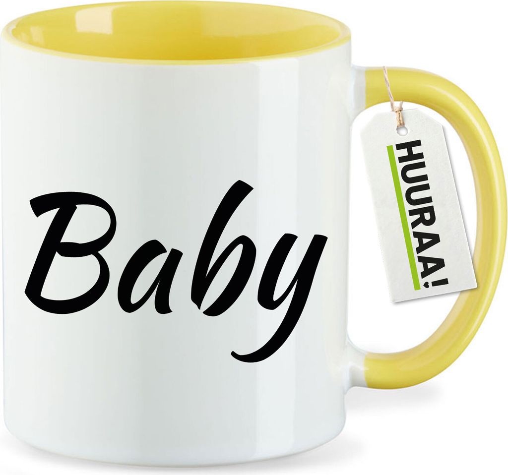 Huuraa Kaffeetasse Baby Schriftzug 330ml Gelb Keramik Kaffeebecher Geschenkidee