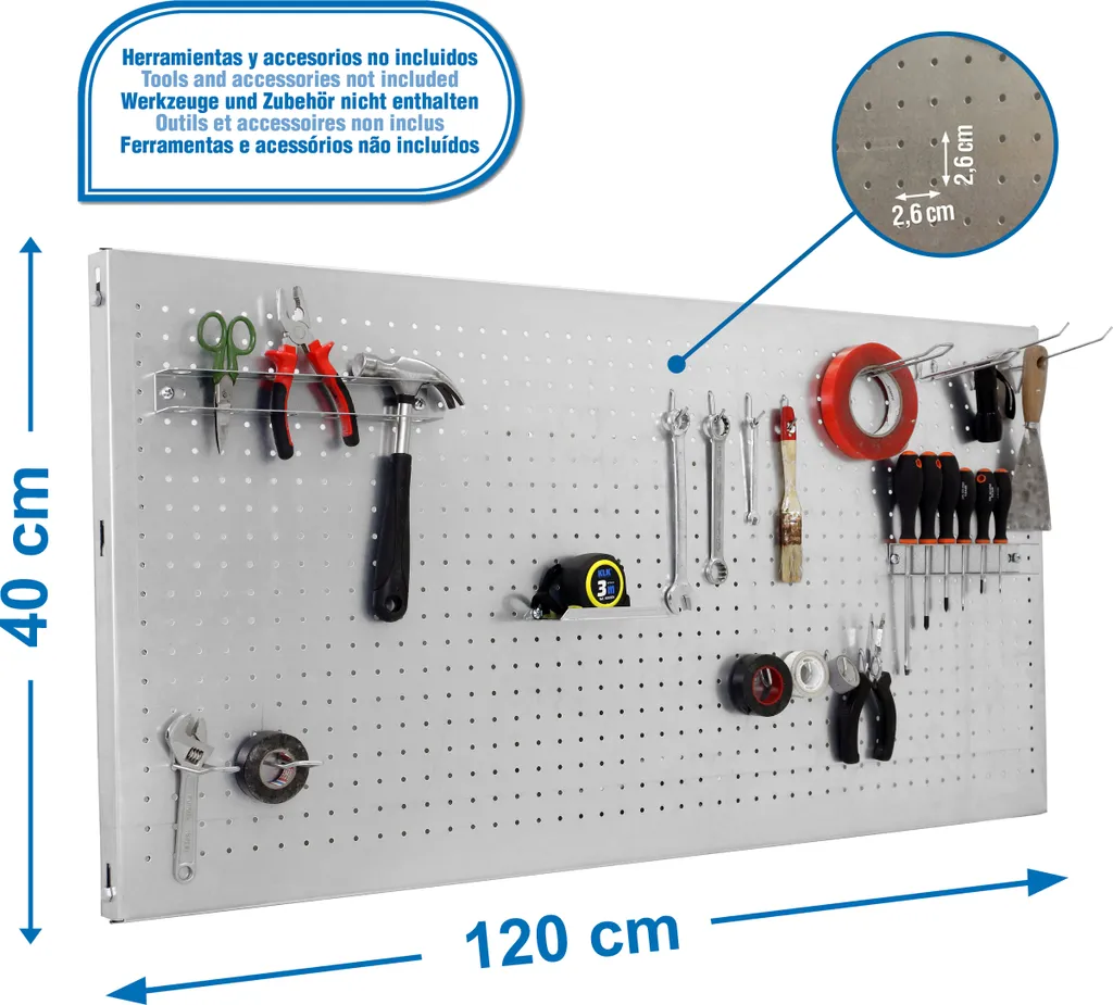 Panneau perforé PANELCLICK Galva 1200x400 - Kit complet 14 crochets inox