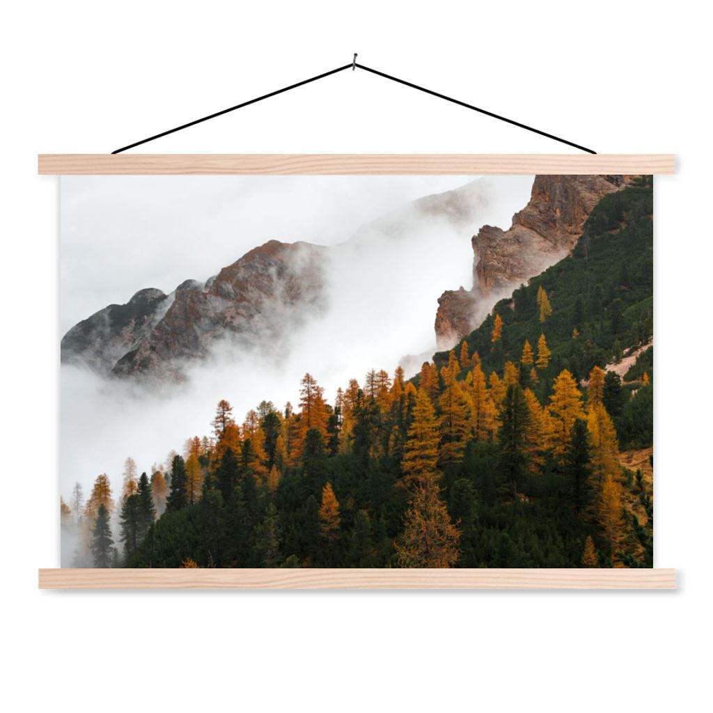 MuchoWow Textilposter Kiefer - Herbst - Berg - Landschaft 60x40 cm mit holzfarbenen Rahmen - Bilder