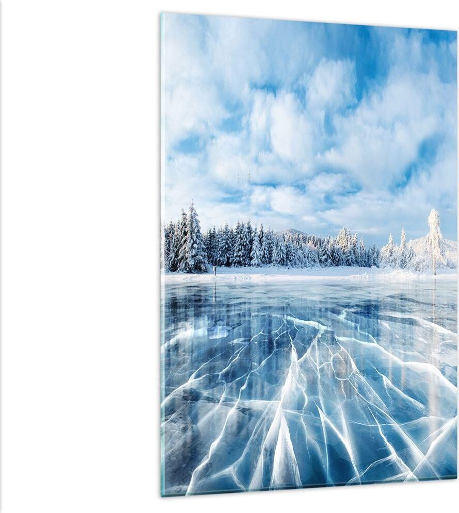 Bilder auf glas - Einteilig - Wald Eis See - 80x120cm - Glasbilder - Wandbilder - Bilder - zum Aufhängen bereit - Wanddekoration aus Glas - Glas B...