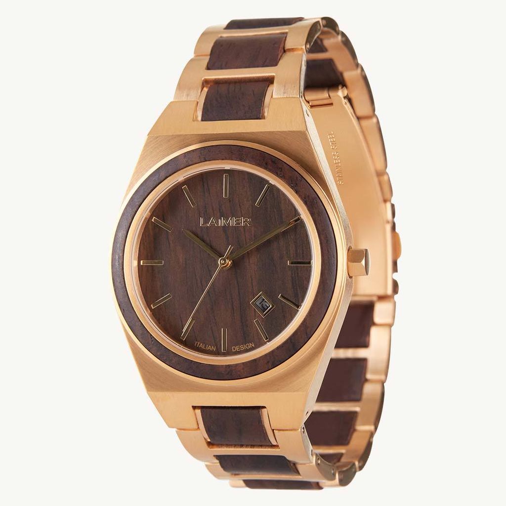 LAiMER Herren Lead-Holz Armbanduhr Gold - 0149 Colin