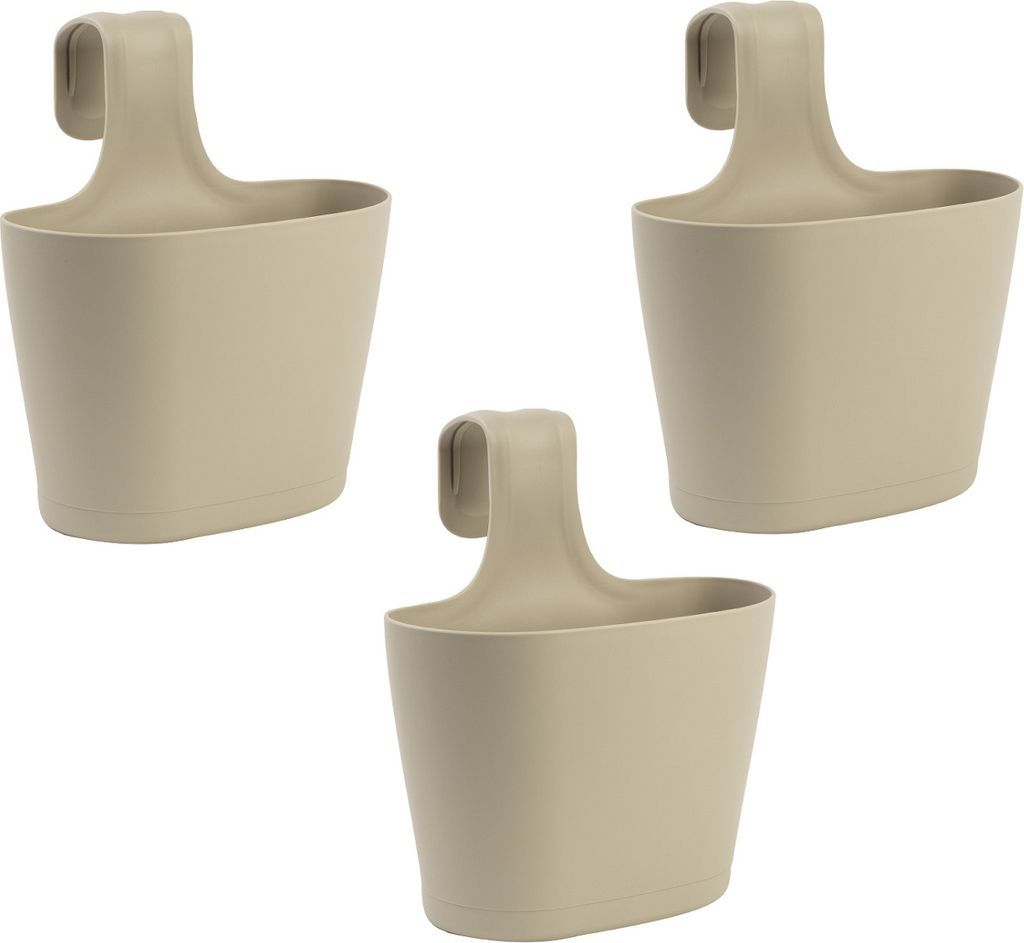 3x Blumenkasten oval 2,8 Liter Balkon Übertopf Pflanzkasten Blumentopf zum Hängen mit 1. Bügel und Wasserspeicher Sand