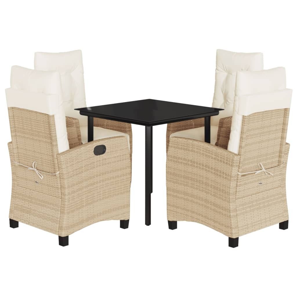 5-tlg. Garten-Essgruppe mit Kissen Beige Poly Rattan