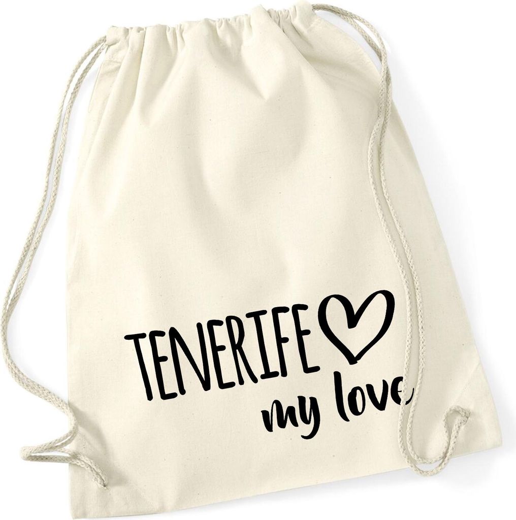 Huuraa Turnbeutel Tenerife my love 12 Liter Natural Baumwolle Rucksack Geschenkidee