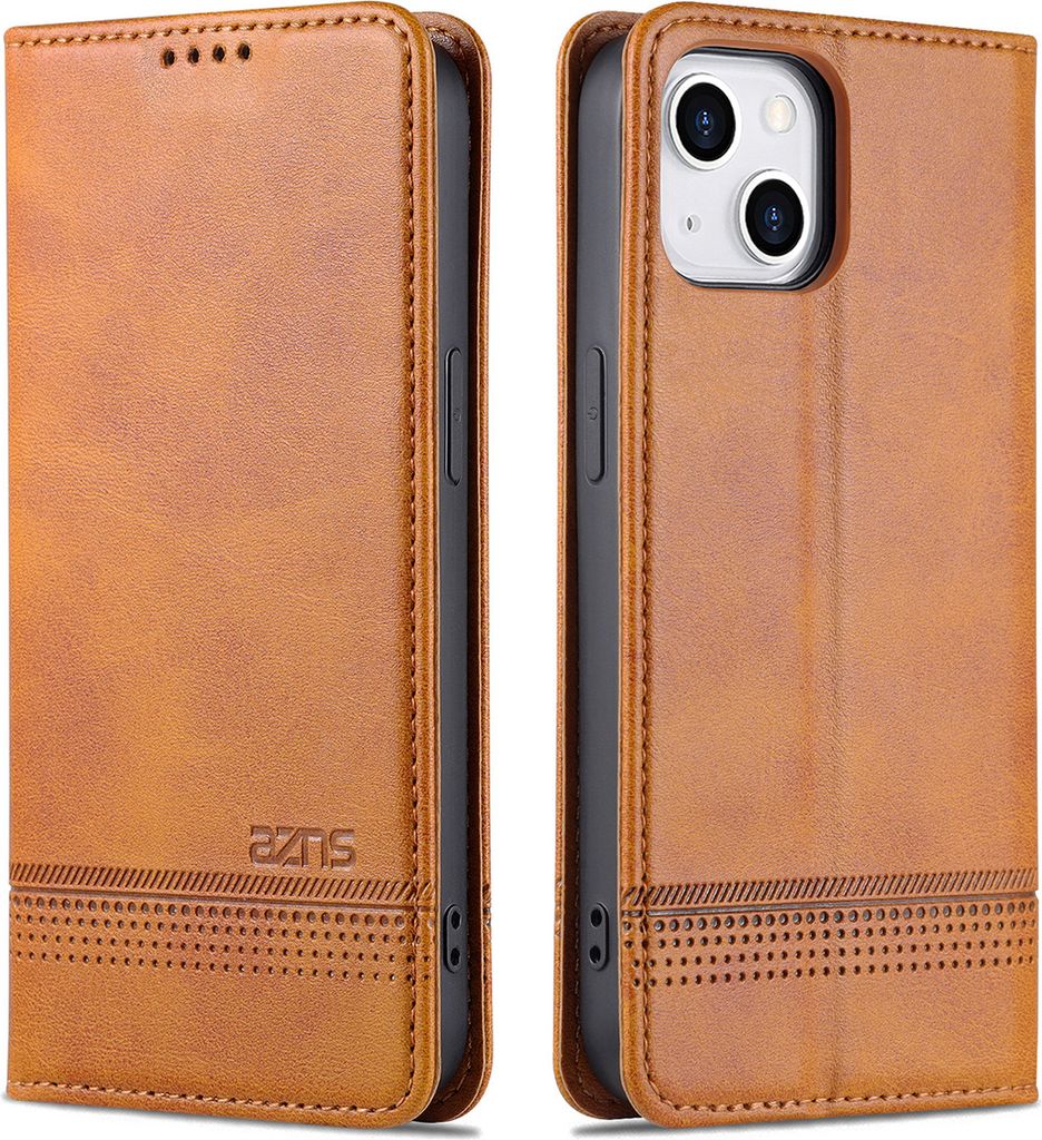 LederHülle für iPhone 13, Klapphüllen Brieftasche Magnetverschluss Ständer Schutzhülle für iPhone 13 Braun