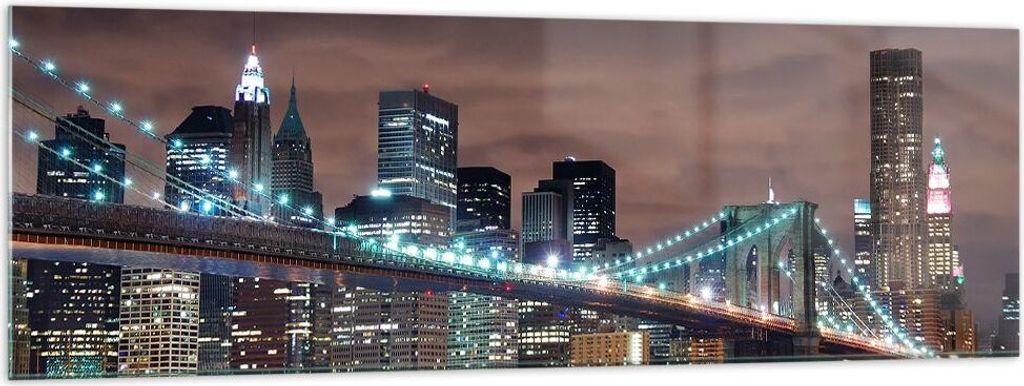Bilder auf glas - Stadt Brücke Wolkenkratzer - 160x50cm - Glasbilder - Wandbilder - Kunstdruck - zum Aufhängen bereit - Wanddekoration aus Glas -...