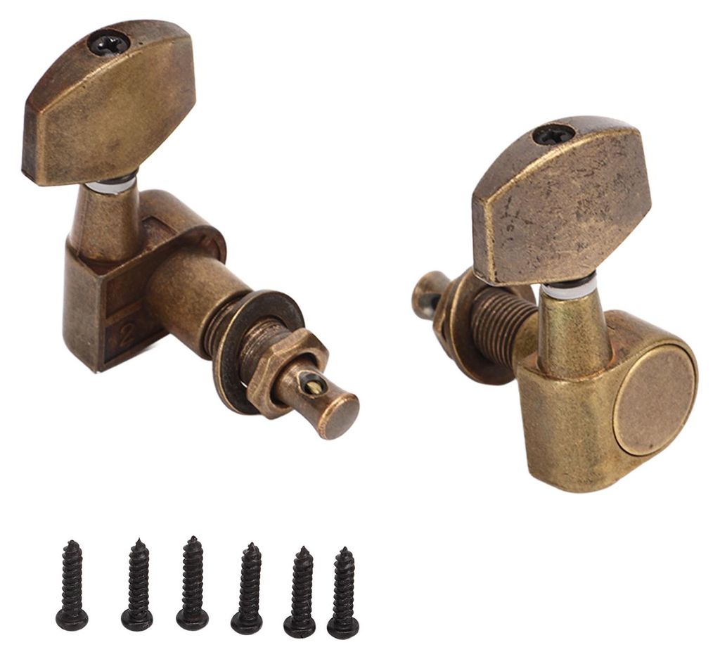 6 Stück Gitarren-Stimmwirbel 3L3R Metall Bronze Schwerlast-Innengetriebe E-Gitarren-Mechaniken Stimmschlüssel