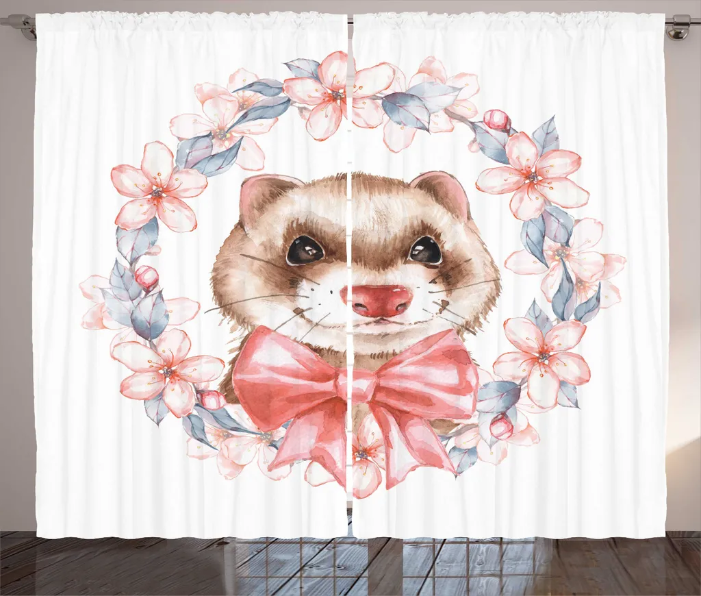 ABAKUHAUS Ferret Tenda rustica, ritratto con corona di nastri, tenda con passanti e ganci per camera da letto, 280 x 245 cm, multicolore