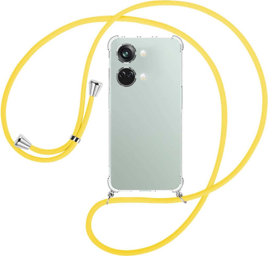 Handykette Backcover-Schutzhülle mit Band (Metall silberfarben) für OnePlus Nord 3 (CPH2491) - gelb