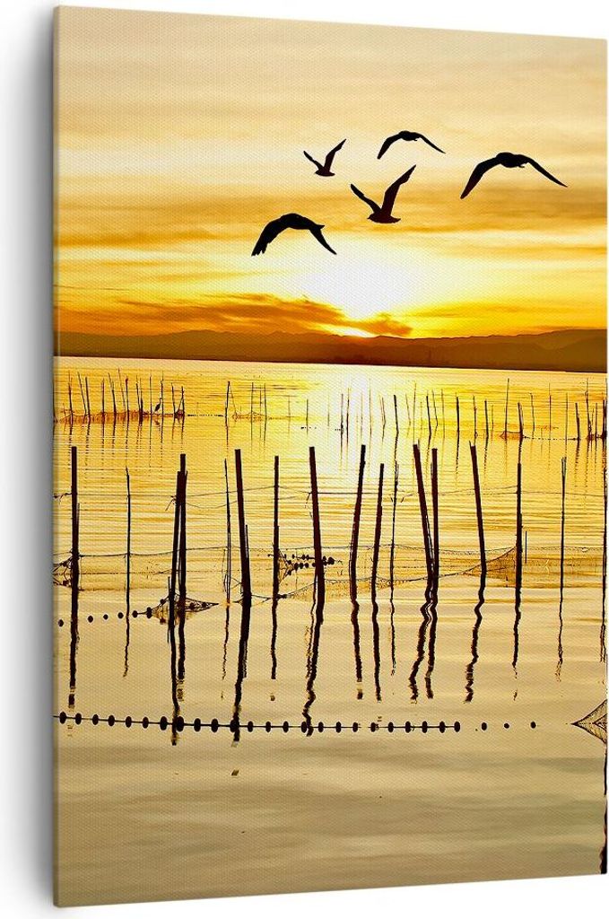 Bild auf Leinwand - Leinwandbild - Einteilig - See Vogel Wasser - 70x100cm - Wand Bild - Wanddeko - Wandbilder - Leinwanddruck - Wanddekoration - L...