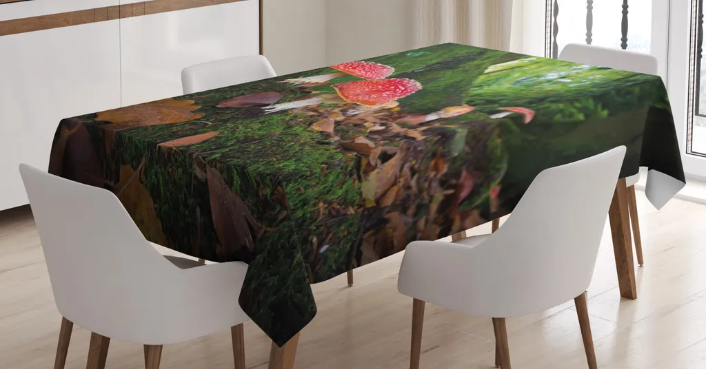 ABAKUHAUS Tovaglia botanica, foto di fungo velenoso, stampa personalizzata con colori vivaci Lavabile Impermeabile Non sbiadisce, 140 x 240 cm, multicolore