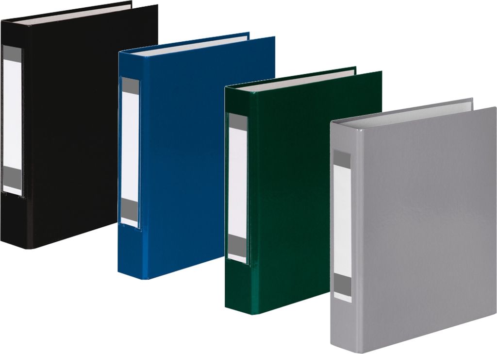 4x Ringbuch mit Rückenschild / DIN A5 / 2-Ring / je 1x schwarz,blau,grün,grau