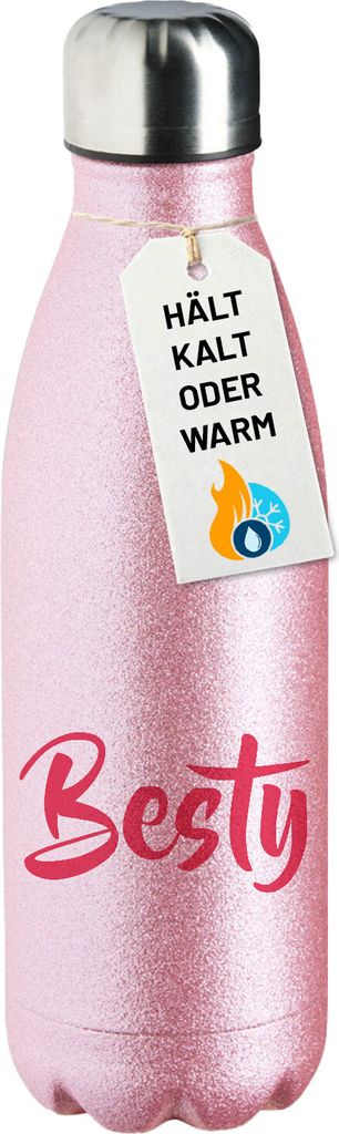 Huuraa Trinkflasche Besty Bestie 500ml Pink Edelstahl Wasserflasche Trinkflasche Geschenkidee