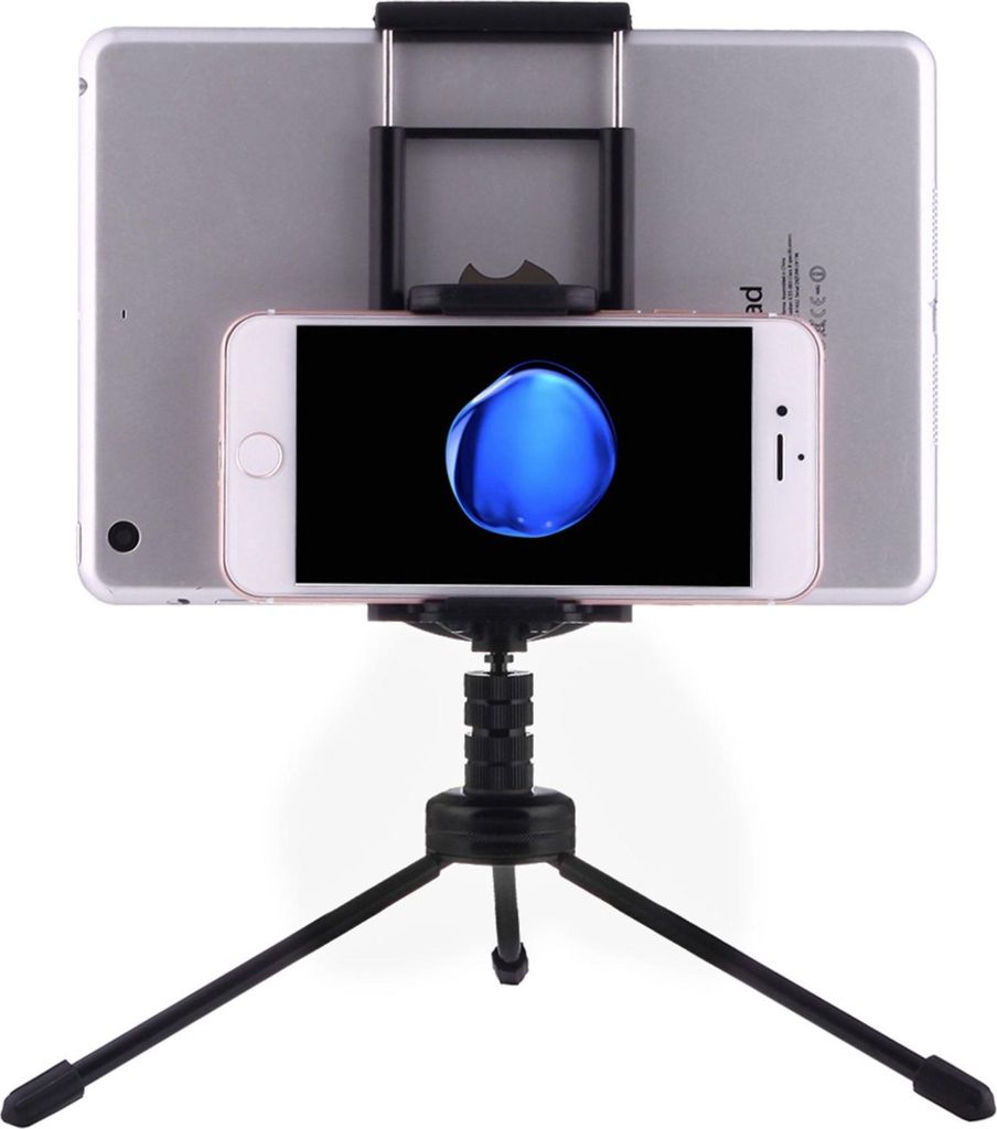 Multifunktionaler Ständer für Smartphones und Tablets aus Aluminium, schwarz - Universal Halterung kompatibel mit iPad / mini / Air / Pro