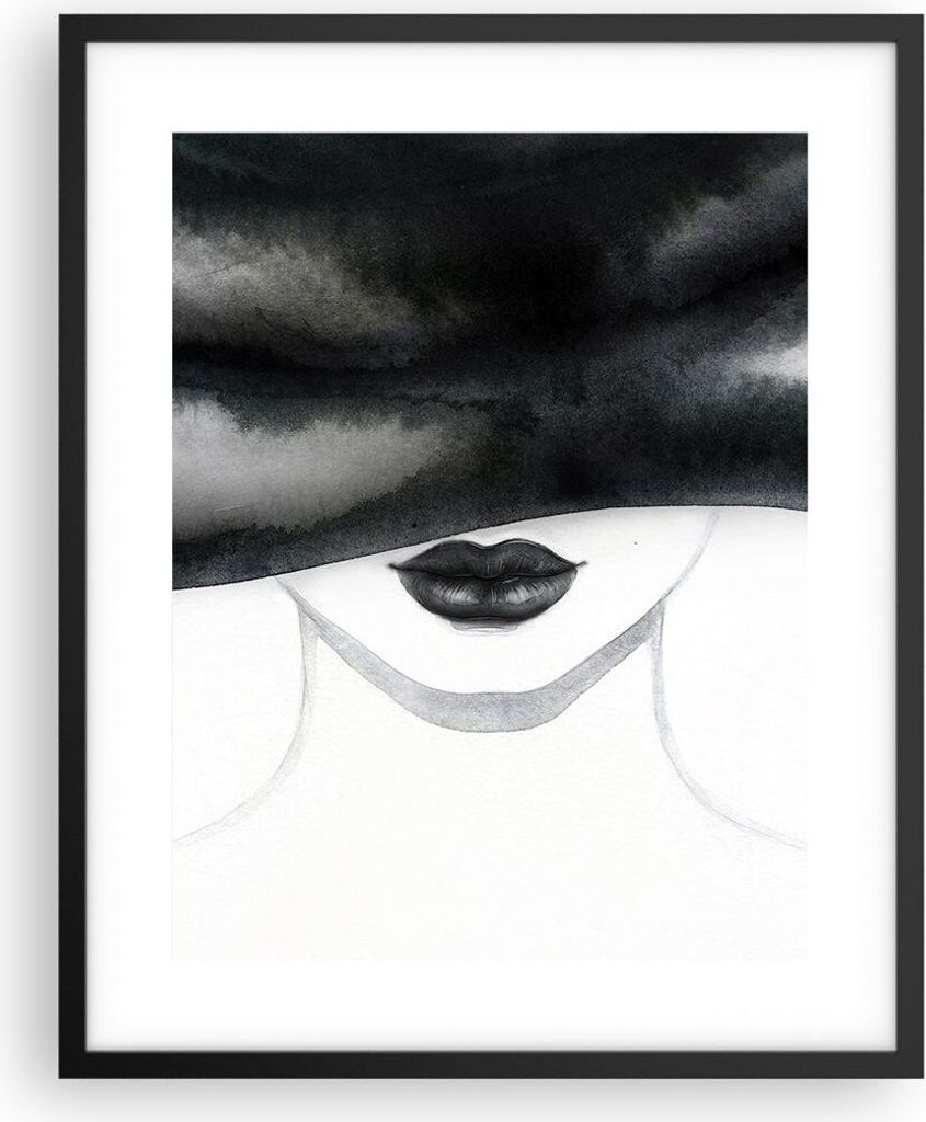 Gerahmtes Poster - Schwarzer Rahmen - Frau Hut Schwarzweiß - 40x50 cm - Wand Bild - Wanddeko - Wandbilder - Kunstposter - Wandposter - Bilderrahme...