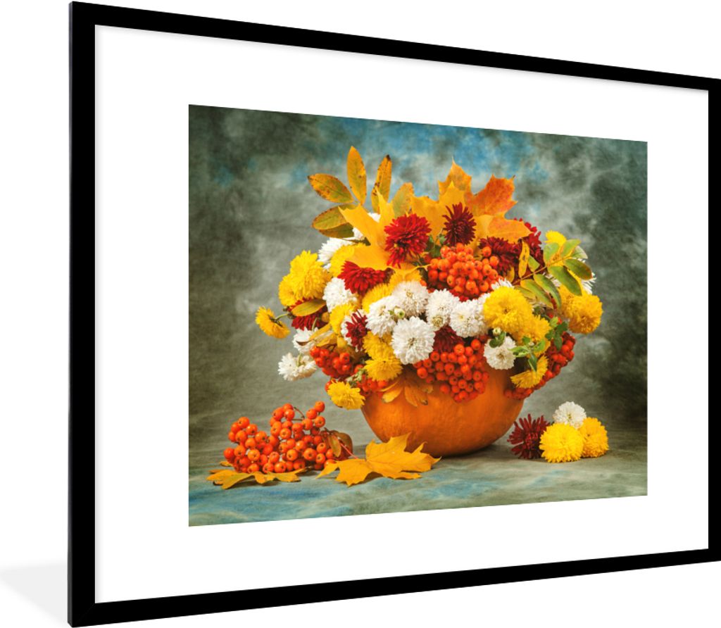 MuchoWow MuchoWow Gerahmtes Poster Blumen - Herbst - Obst 80x60 cm - Poster mit zchwarzem Bilderrahmen - Schlafzimmer-Dekorationen - Fotoposter