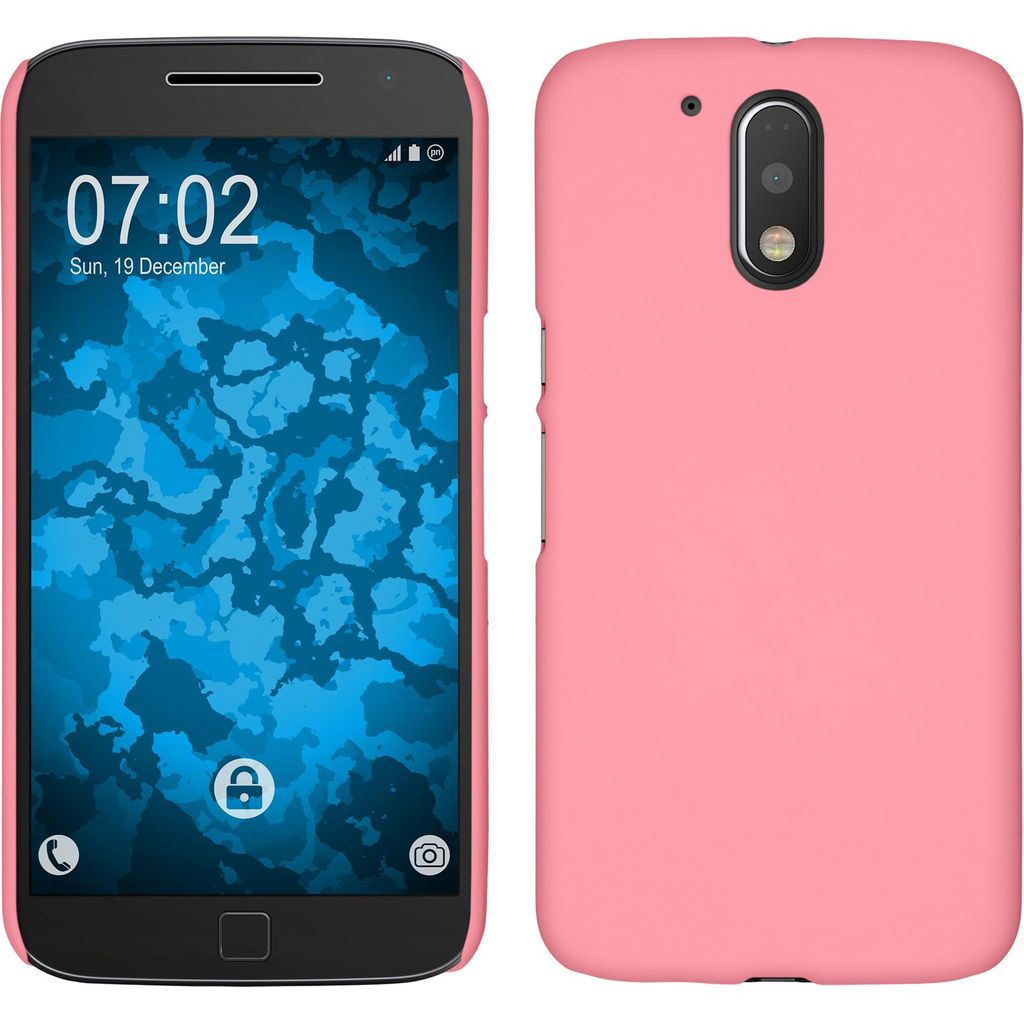 PhoneNatic Case kompatibel mit Motorola Moto G4 Plus - Hülle rosa gummiert Hard-case + 2 Schutzfolien