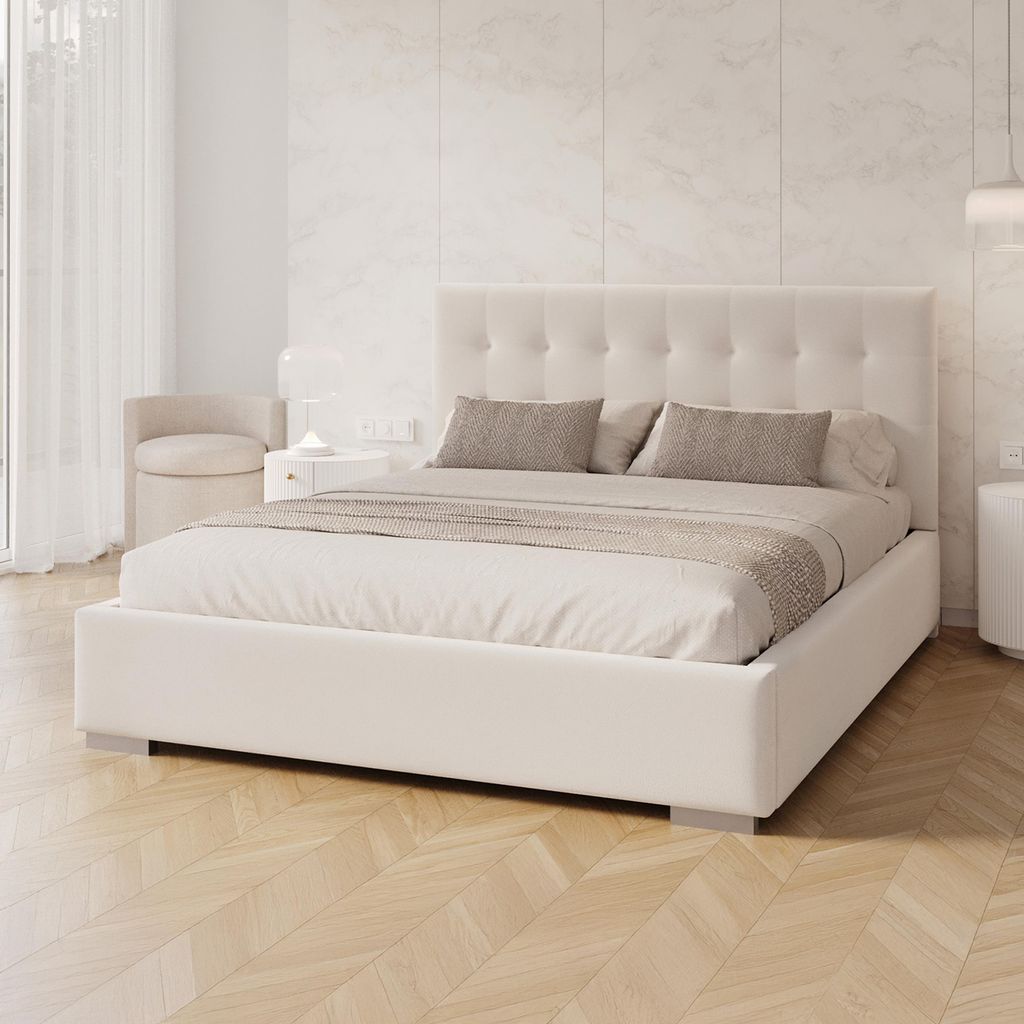 FDM Bett GRACE Trinity 120x200 cm Polsterbett mit Lattenrost aus Metall Bettkasten Stauraumbett Samt weiß