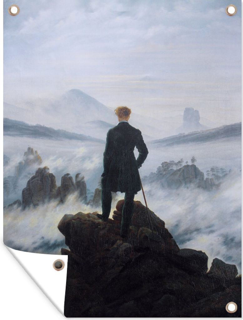 MuchoWow 90x120 cm Outdoor-Poster Gartendeko Sichtschutz Garten Poster für den Garten Der Wanderer über den Nebeln - Gemälde von Caspar David...