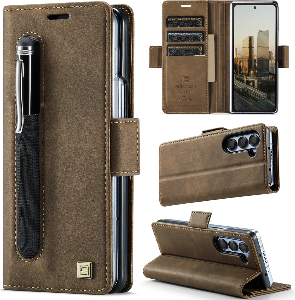 Cover Portafoglio Z Fold 5 Marrone Pelle: Sicurezza RFID per Ufficio
