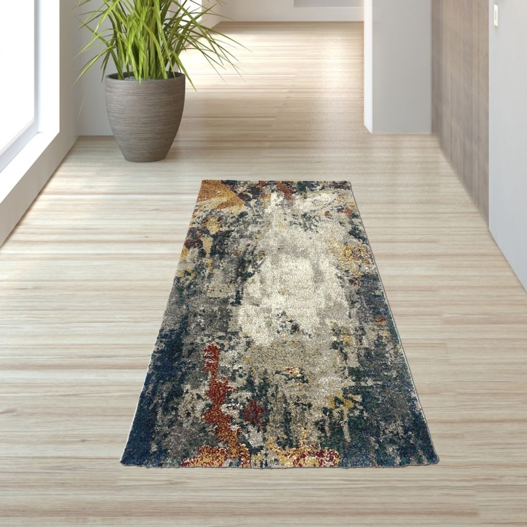 Teppich abstraktes Design grau blau rot Größe - 80 x 150 cm Produktbild 