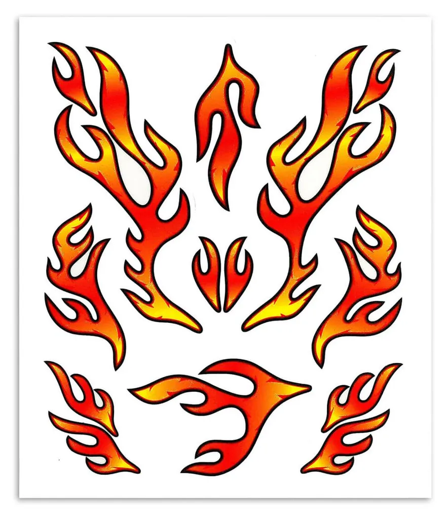 Lot autocollants flammes rouges pour véhicule, format 200 x 240 mm